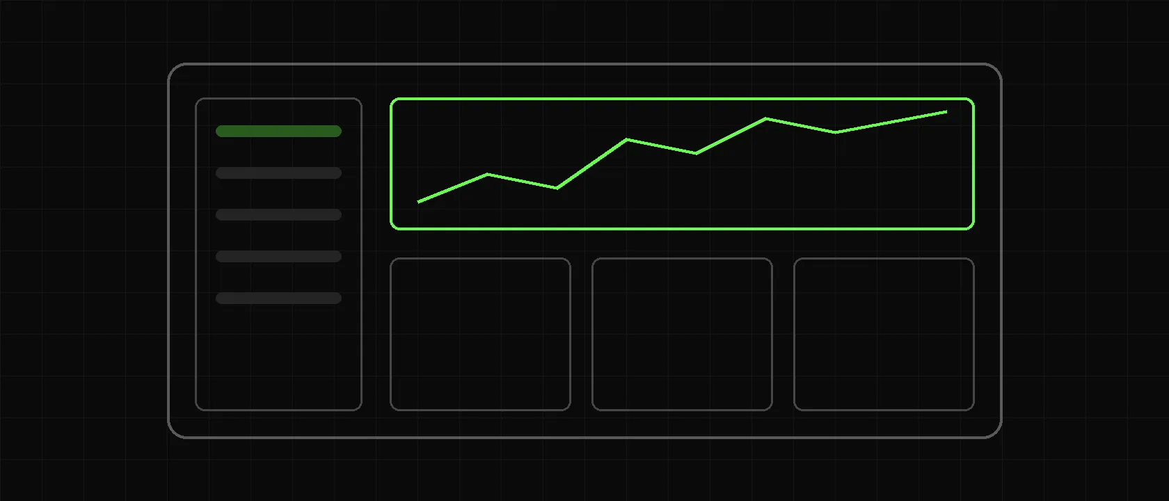 Line drawing of a sales dashboard with a rising bookings chart